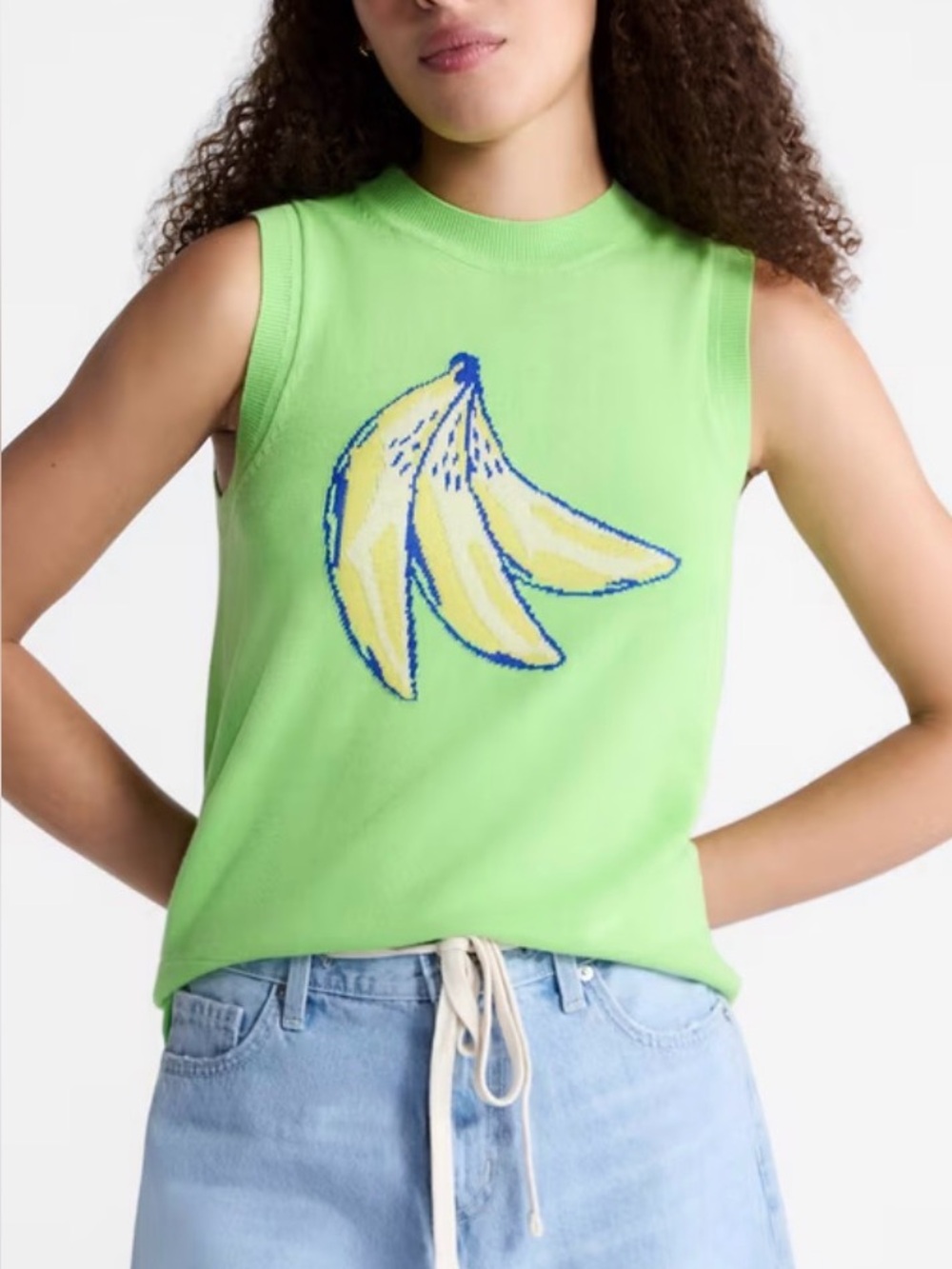 Free Assembly Women's Sweater Vest in the color "Kiwi Kiss" with Bananas NWT XS